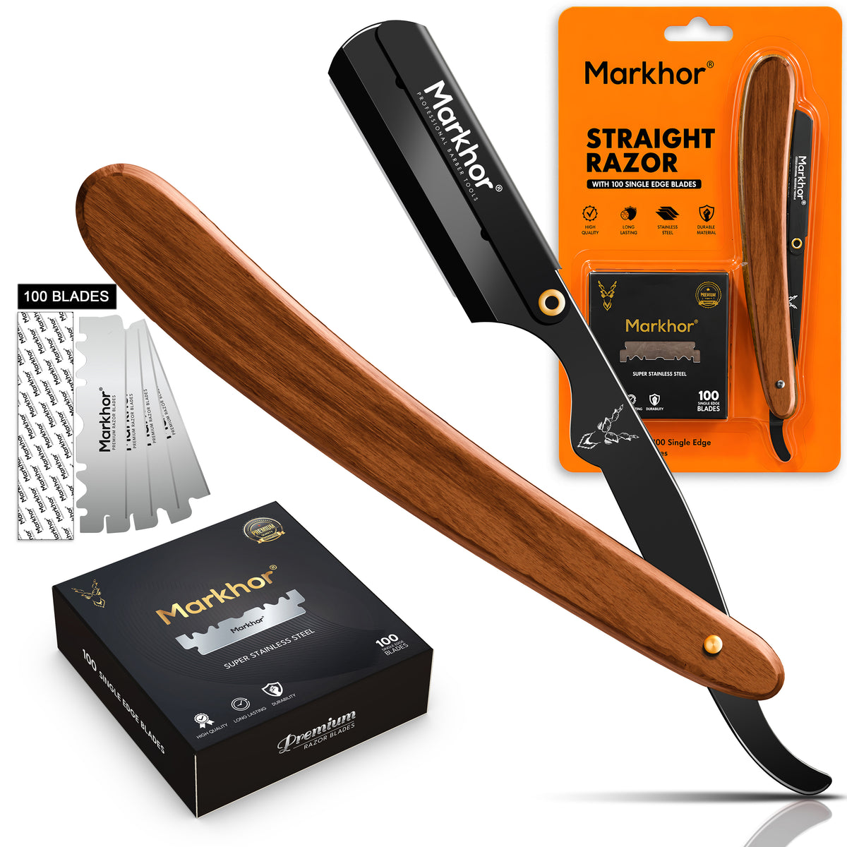 Madera De Rosa Con Negro Mate - Navaja De Afeitar con 100 Cuchillas De Afeitar