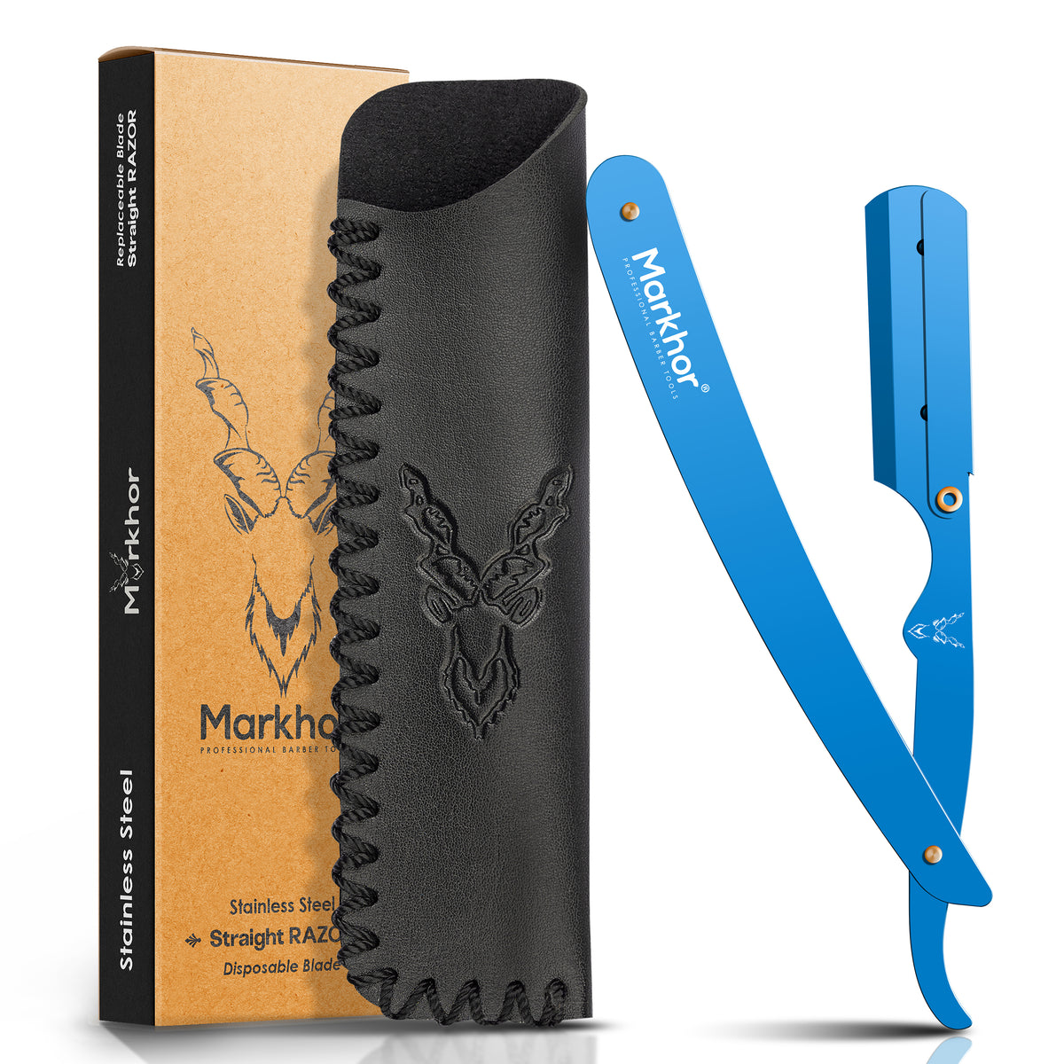 Markhor Premium Straight Razor – Matte Blue Edition