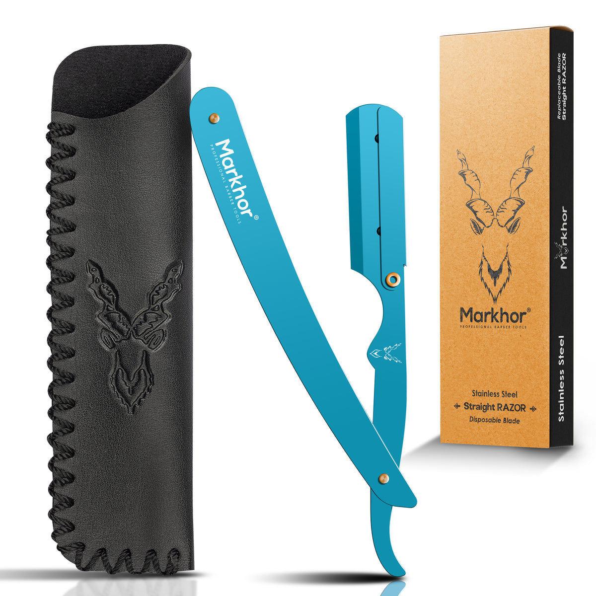 Markhor Premium Straight Razor – Matte Cyan Edition